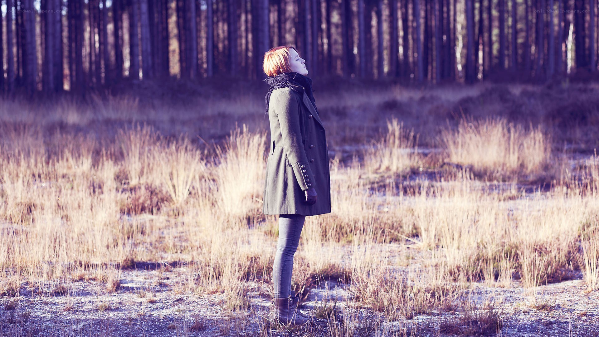 Woman in forest field
