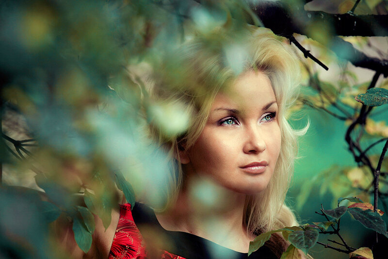 woman in forest foliage