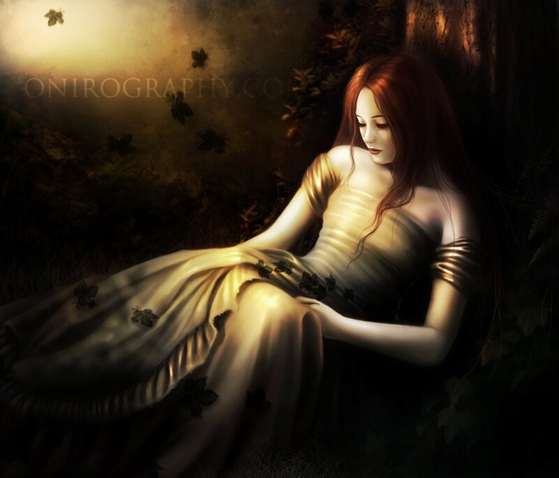 Woman in Forest — Gold, Dramatic, Sunset
