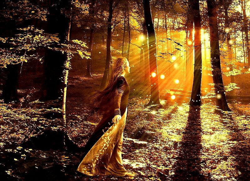 Woman in Forest — Gold, Serene