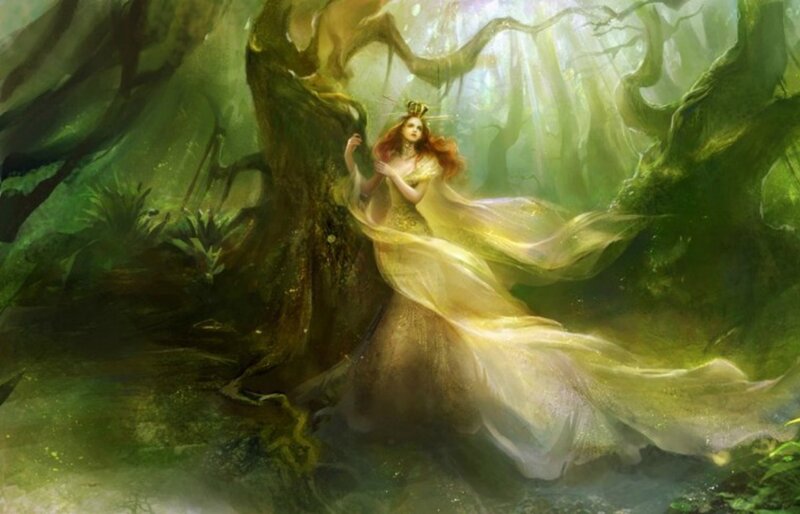 Woman in Forest Gown — Green, Serene, Morning