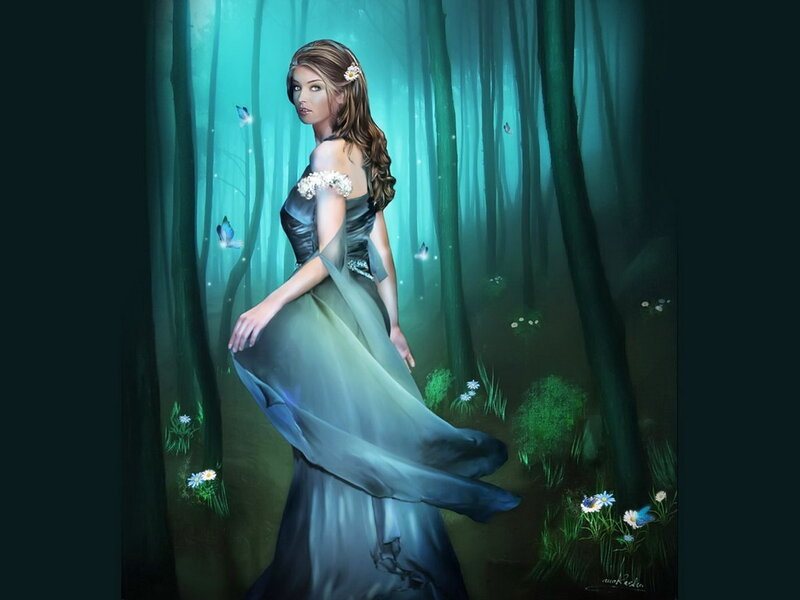 Woman in Forest Gown — Green, Serene, Night