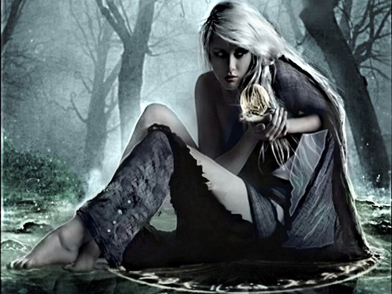 Woman in Forest — Gray, Dramatic