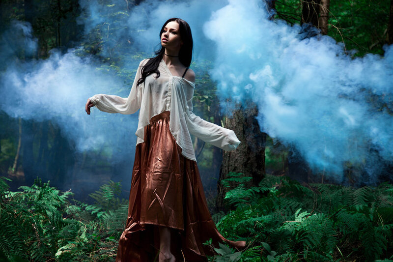Woman in Forest — Green, Dramatic, Afternoon, Photograph