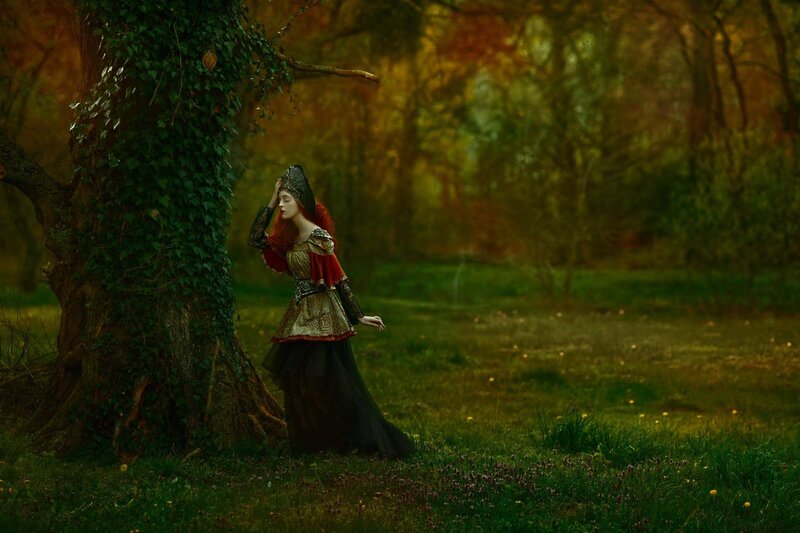 Woman in Forest — Green, Dramatic, Autumn