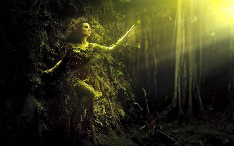 Woman in Forest — Green, Dramatic, Digital Art, Roots