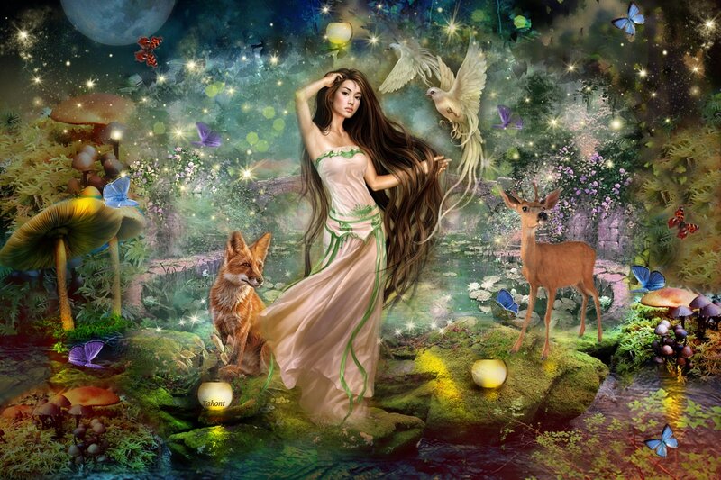 Woman in Forest — Green, Magical