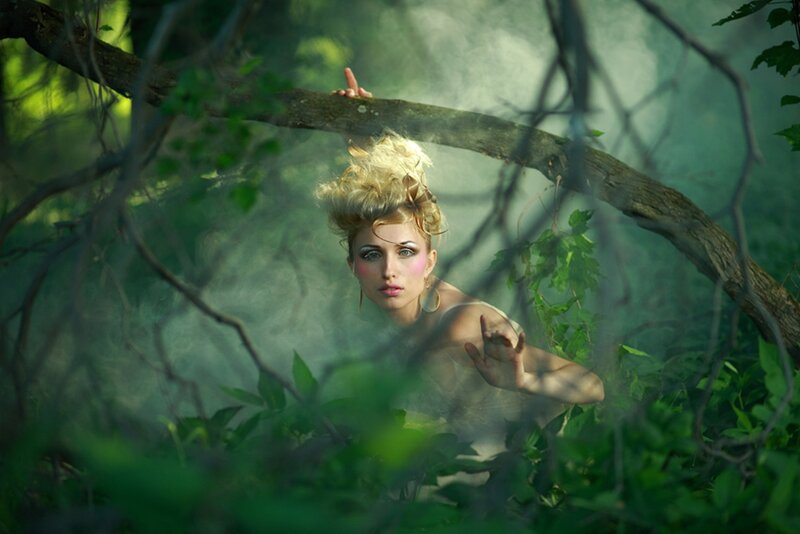 Woman in Forest — Green, Mysterious, Afternoon, Photograph