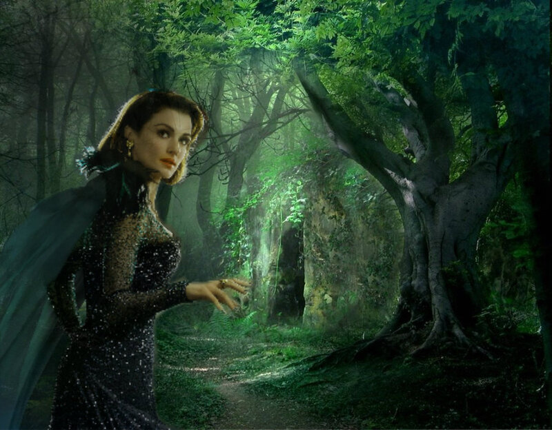 Woman in Forest — Green, Mysterious, Digital Art, Dress, Cape