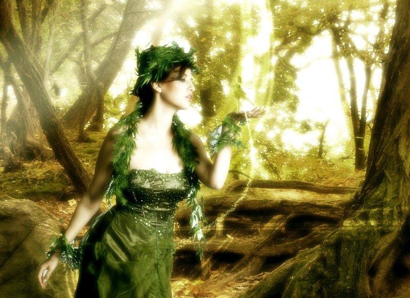 Woman in Forest — Green, Serene, Afternoon, Digital Art, Leaves