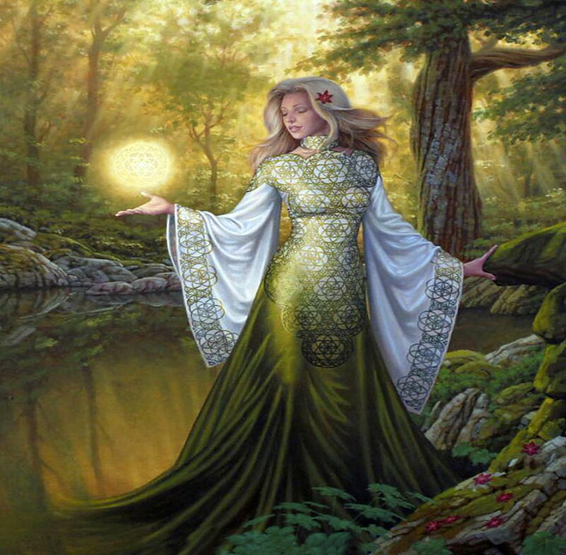 Woman in Forest — Green, Serene, Afternoon, Digital Art, River
