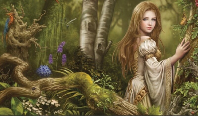 Woman in Forest — Green, Serene, Afternoon, Digital Art, Tree, Butterfly