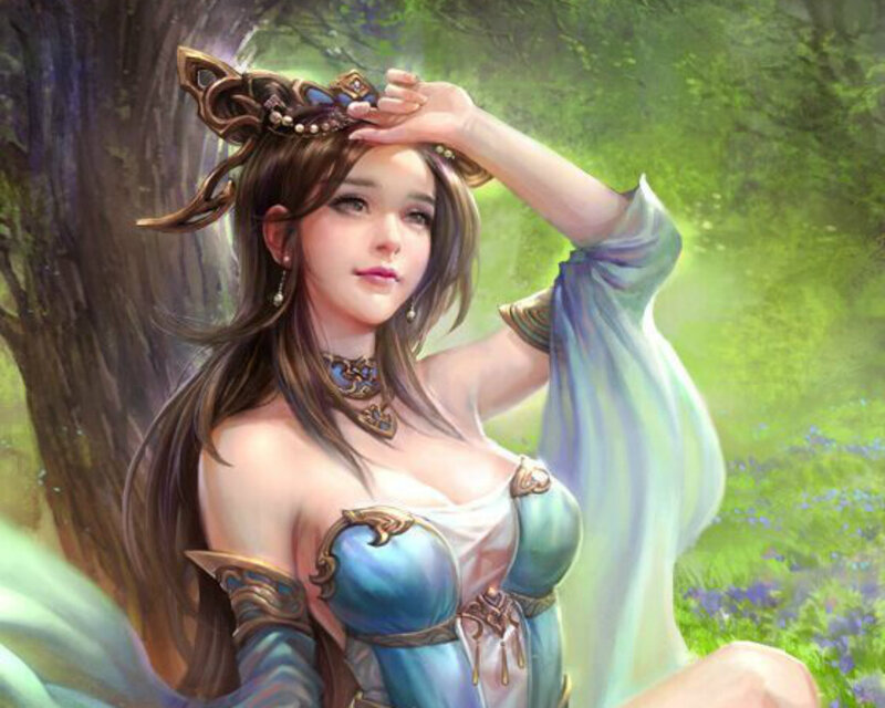 Woman in Forest — Green, Serene, Afternoon, Digital Art, Tree, Crown