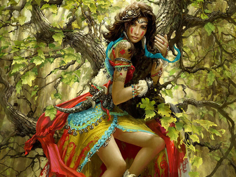 Woman in Forest — Green, Serene, Afternoon, Digital Art, Tree, Tattoo