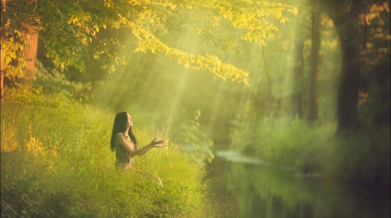 Woman in Forest — Green, Serene, Afternoon, Photograph, Trees, Grass