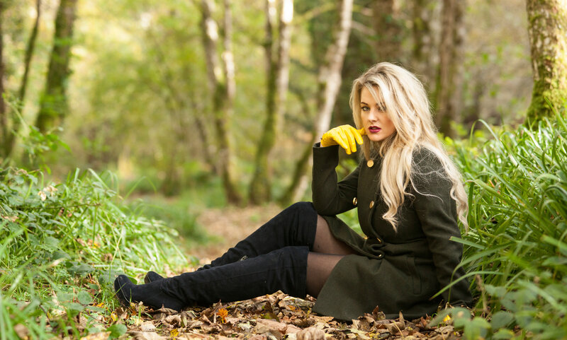 Woman in Forest — Green, Serene, Autumn, Photograph, Coat