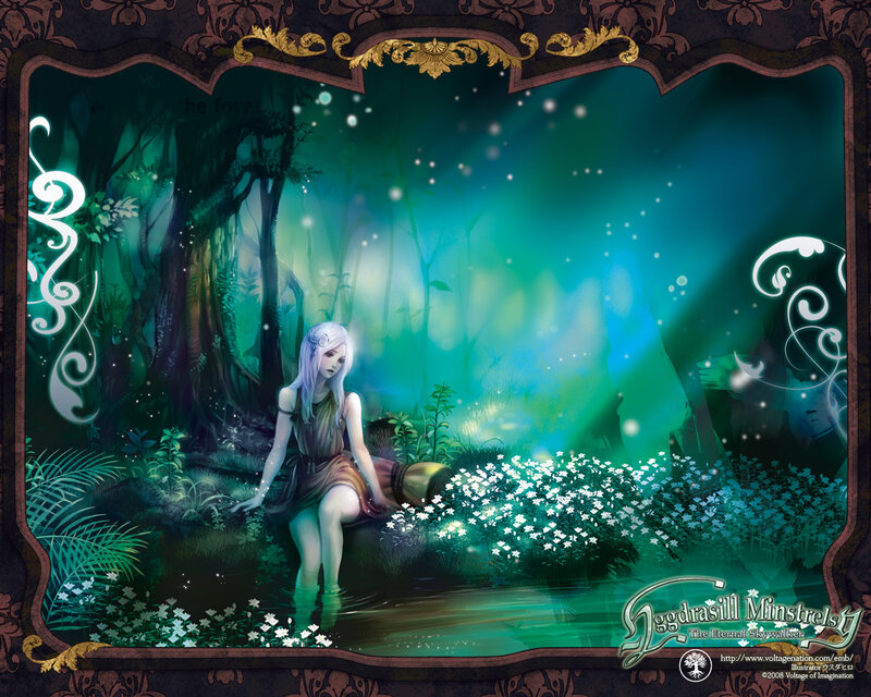 Woman in Forest — Green, Serene, Night, Digital Art, Flowers