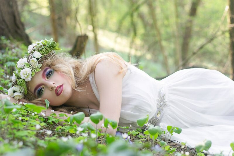 Woman in Forest — Green, Serene, Spring, Photograph, Flower Crown