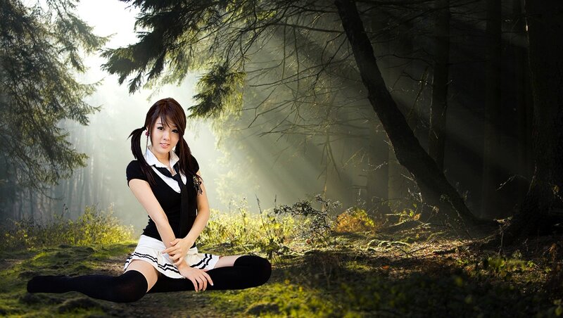 Woman in Forest — Green, Serene