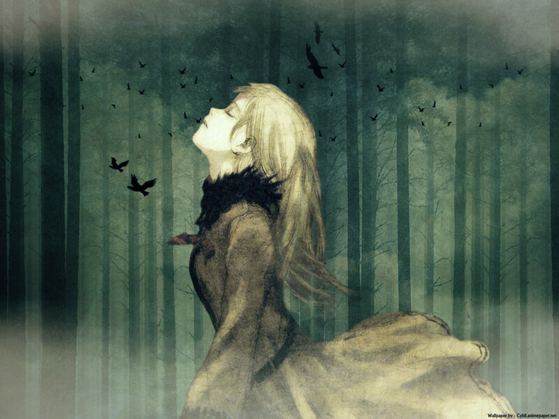 Woman in Forest — Green, Somber, Night