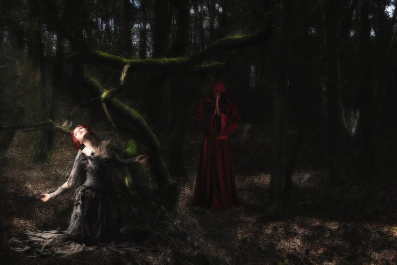 Woman in Forest Kneeling — Black
