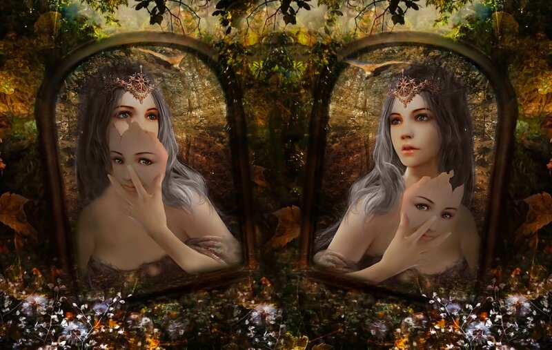 Woman in Forest Mirrors