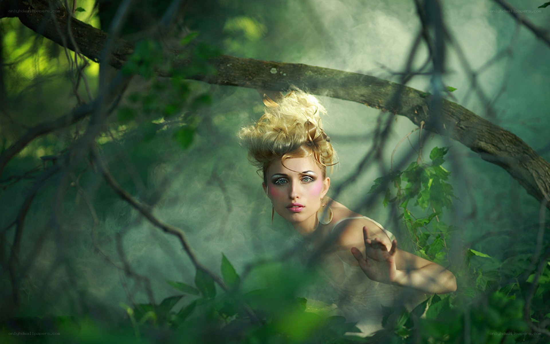 woman in forest mist