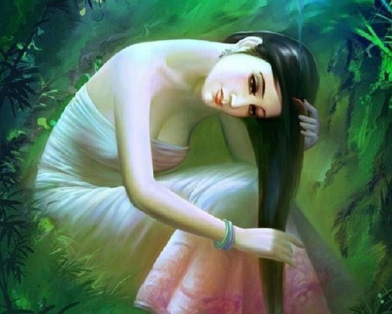 woman in forest painting