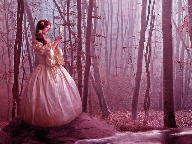 Woman in Forest — Pink, Mysterious