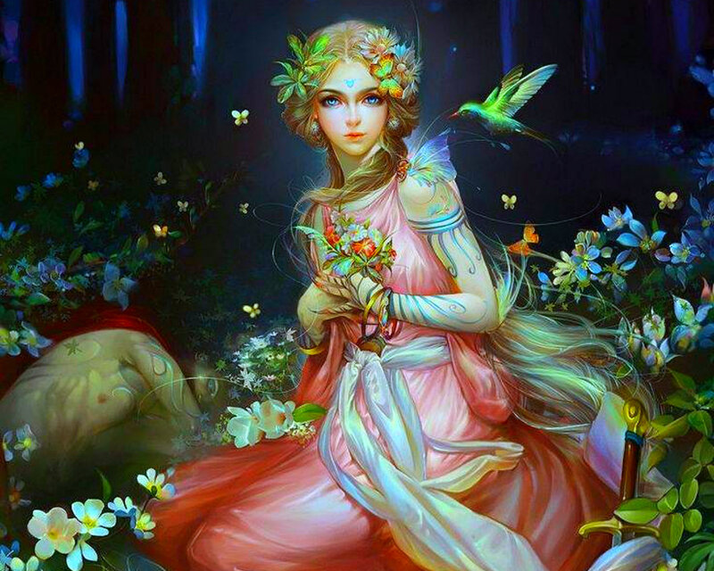 Woman in Forest — Pink, Serene, Night