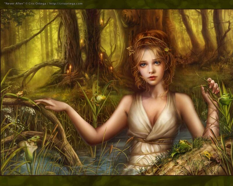 Woman in Forest Pond — Green, Serene