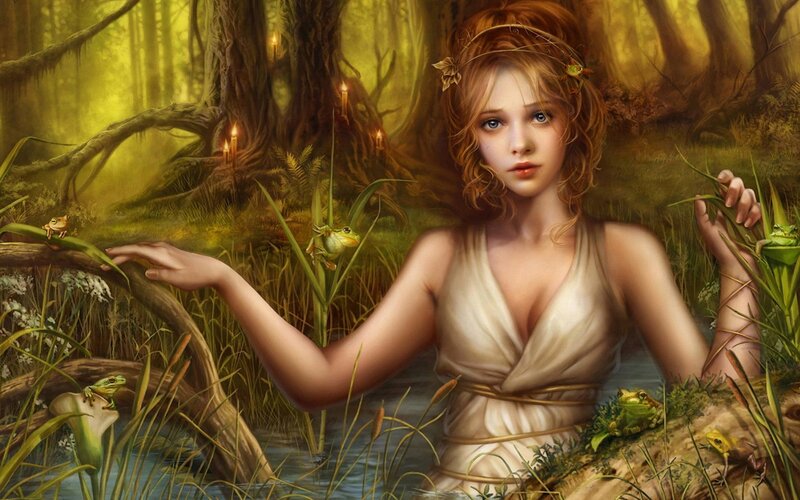 Woman in Forest Pond — Green