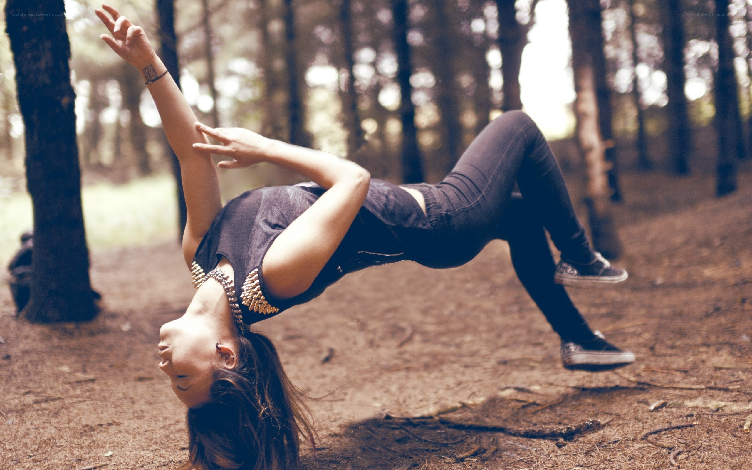 woman in forest pose