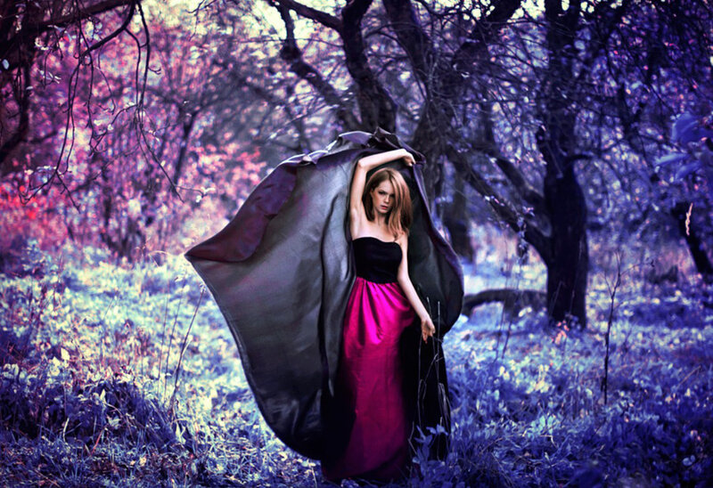 Woman in Forest — Purple, Dramatic, Night