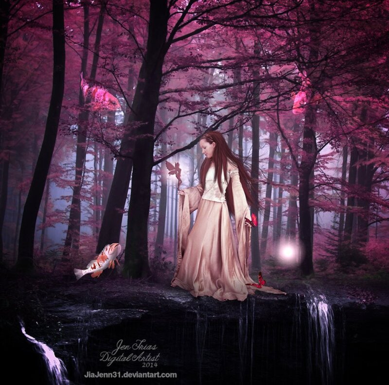 Woman in Forest — Purple, Mystical, Night