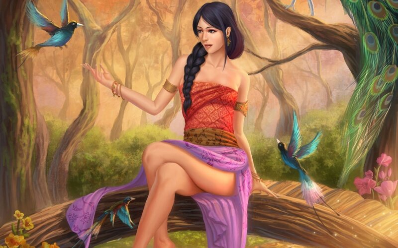 Woman in Forest — Purple, Serene