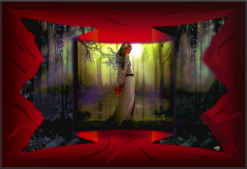 Woman in Forest — Red, Dramatic, Night