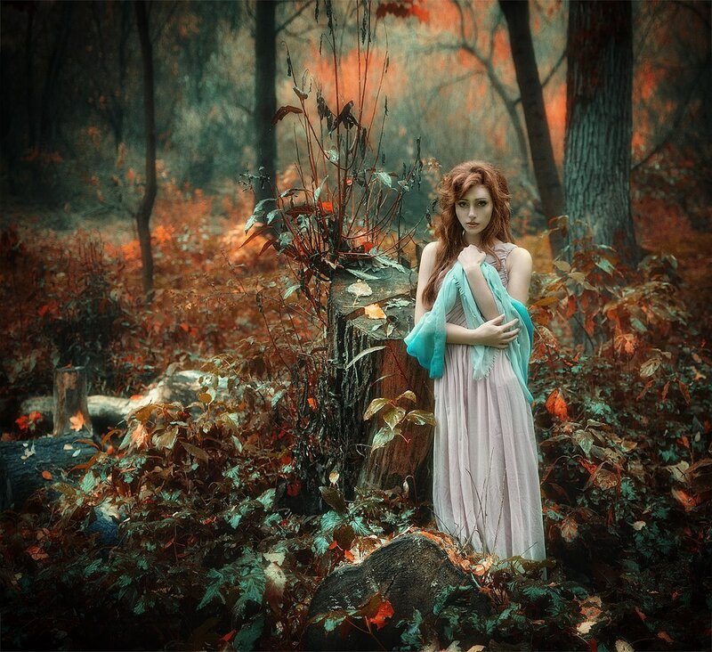 Woman in Forest — Red, Mysterious