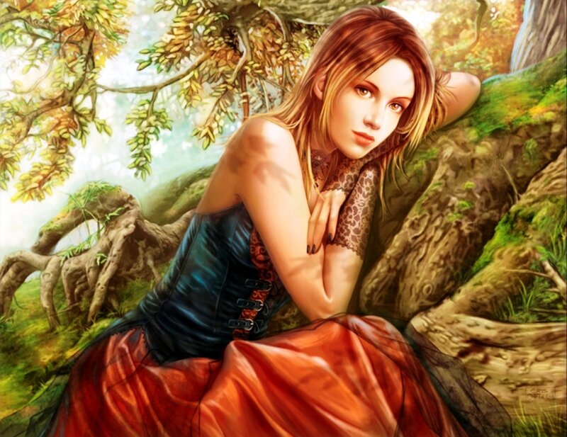 Woman in Forest — Red