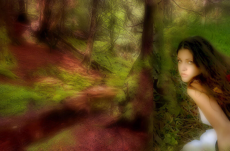 woman in forest scene