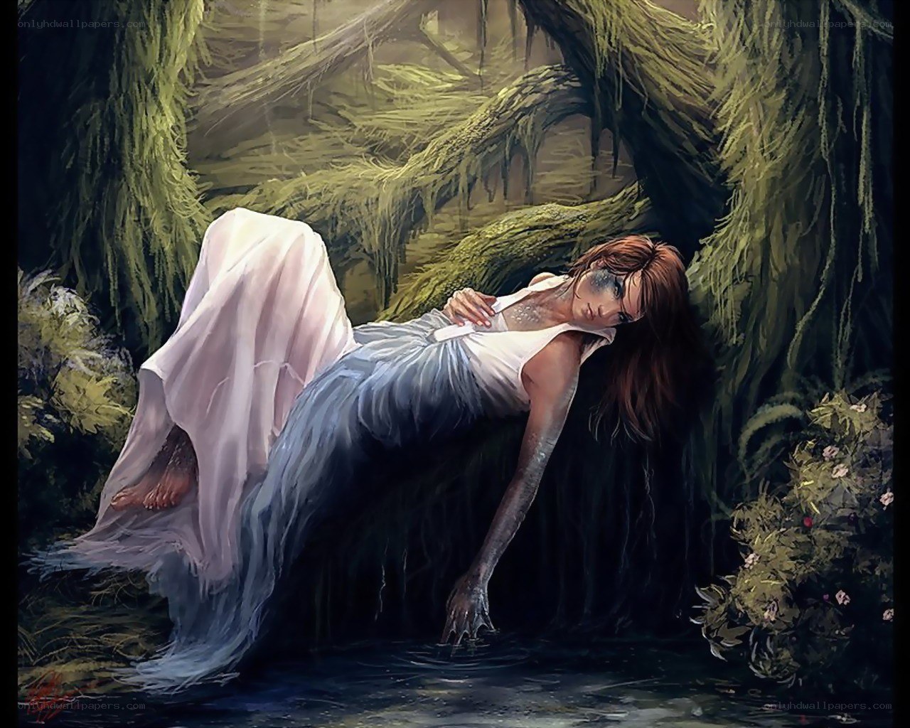 woman in forest stream