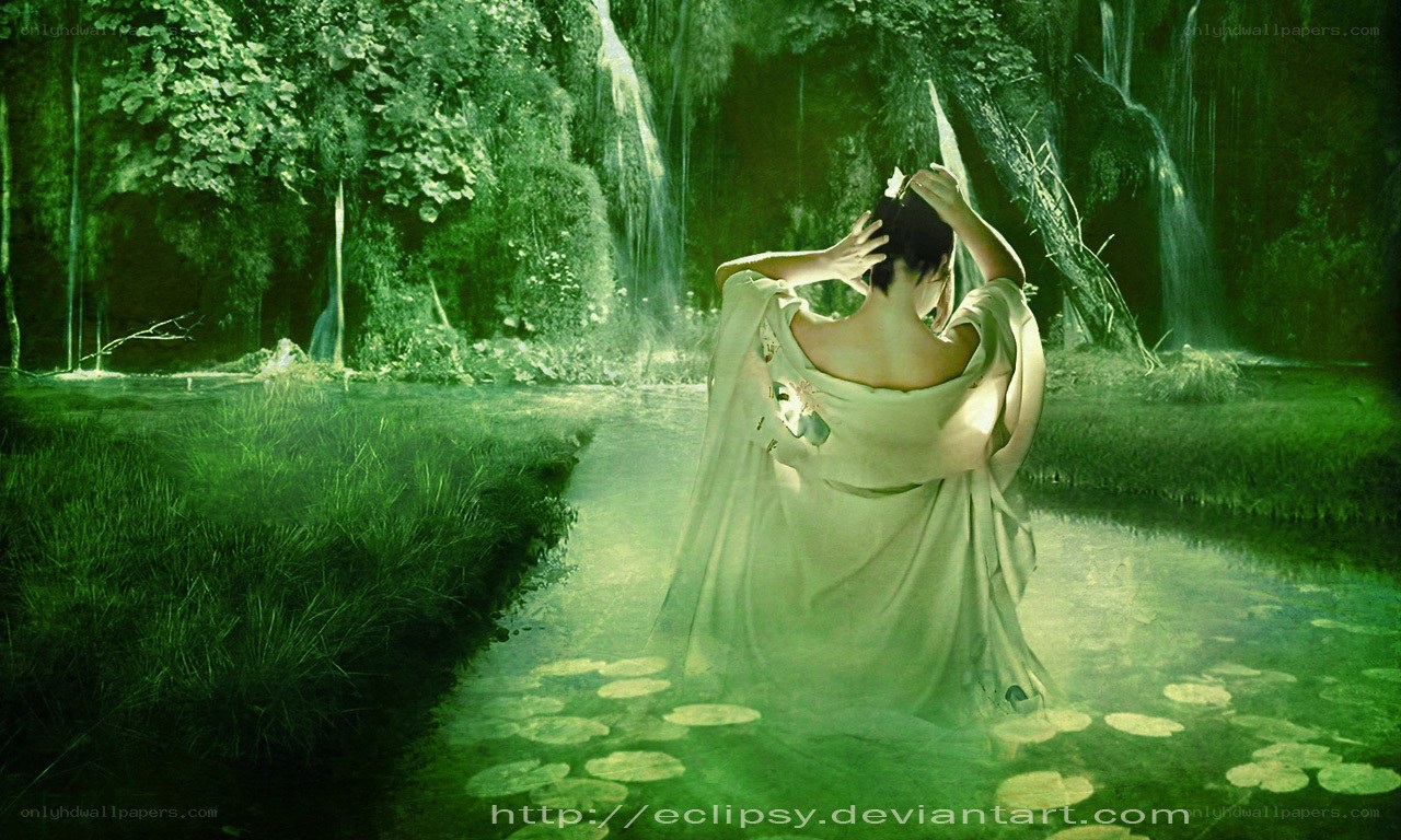 woman in forest stream