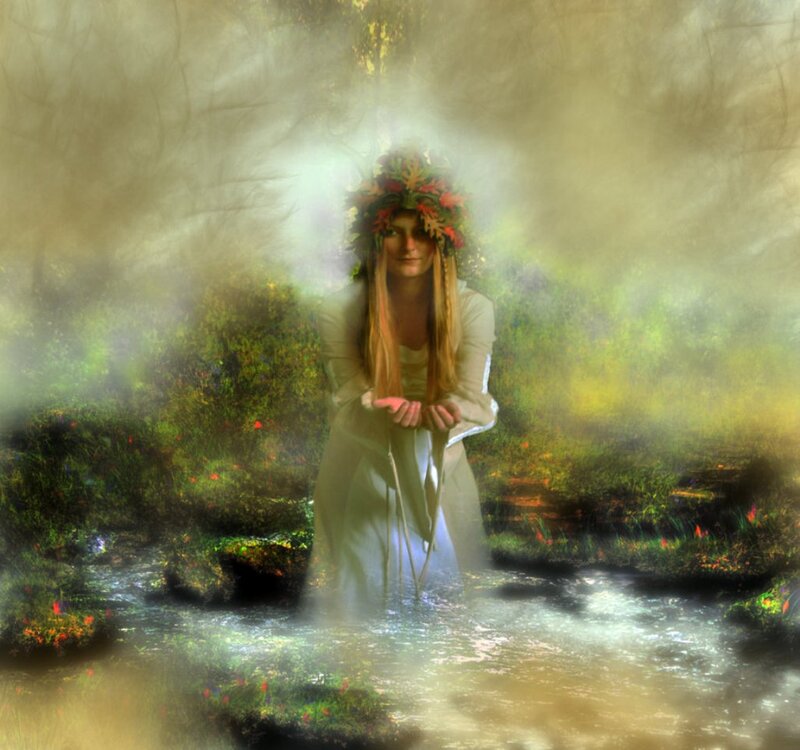 Woman in Forest Stream — Green, Ethereal