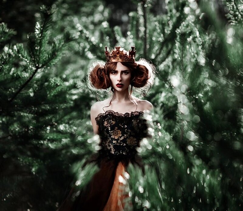 Woman in Forest Wearing Crown