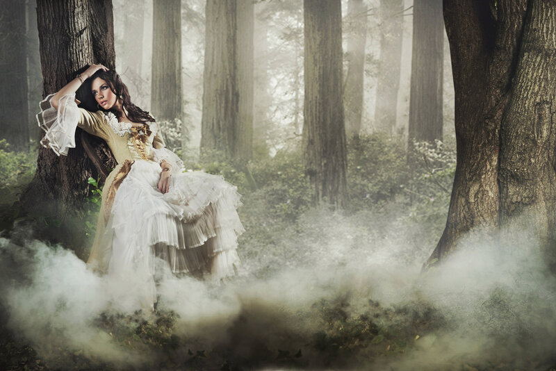 Woman in Forest — White, Mysterious