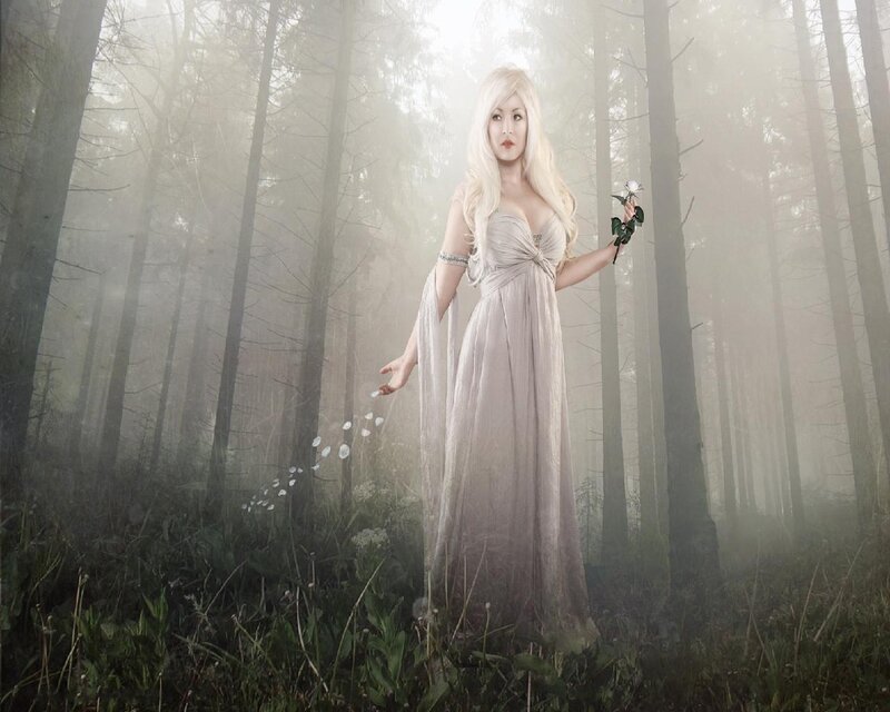 Woman in Forest — White, Mystical