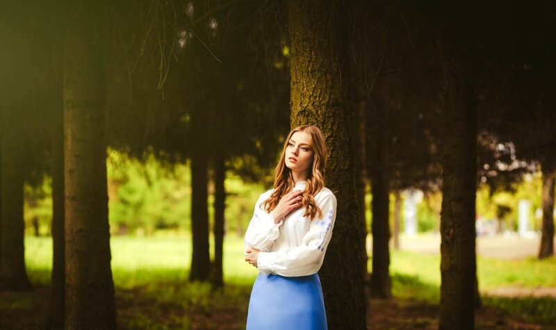 Woman in Forest — White, Serene, Afternoon, Photograph
