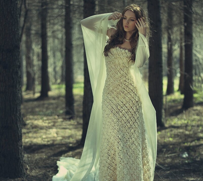 Woman in Forest — White, Serene, Afternoon