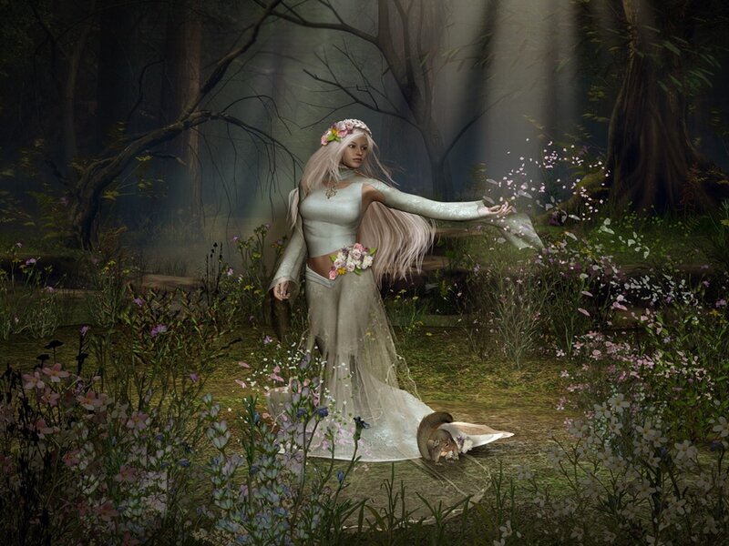 Woman in Forest — White, Serene, Spring