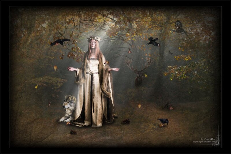 Woman in Forest with Animals — Brown